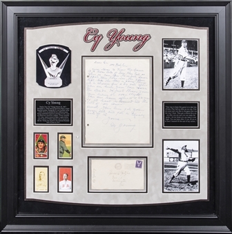 Cy Young Handwritten & Signed Letter In 29x29 Framed Photo Collage Display (PSA/DNA & JSA)